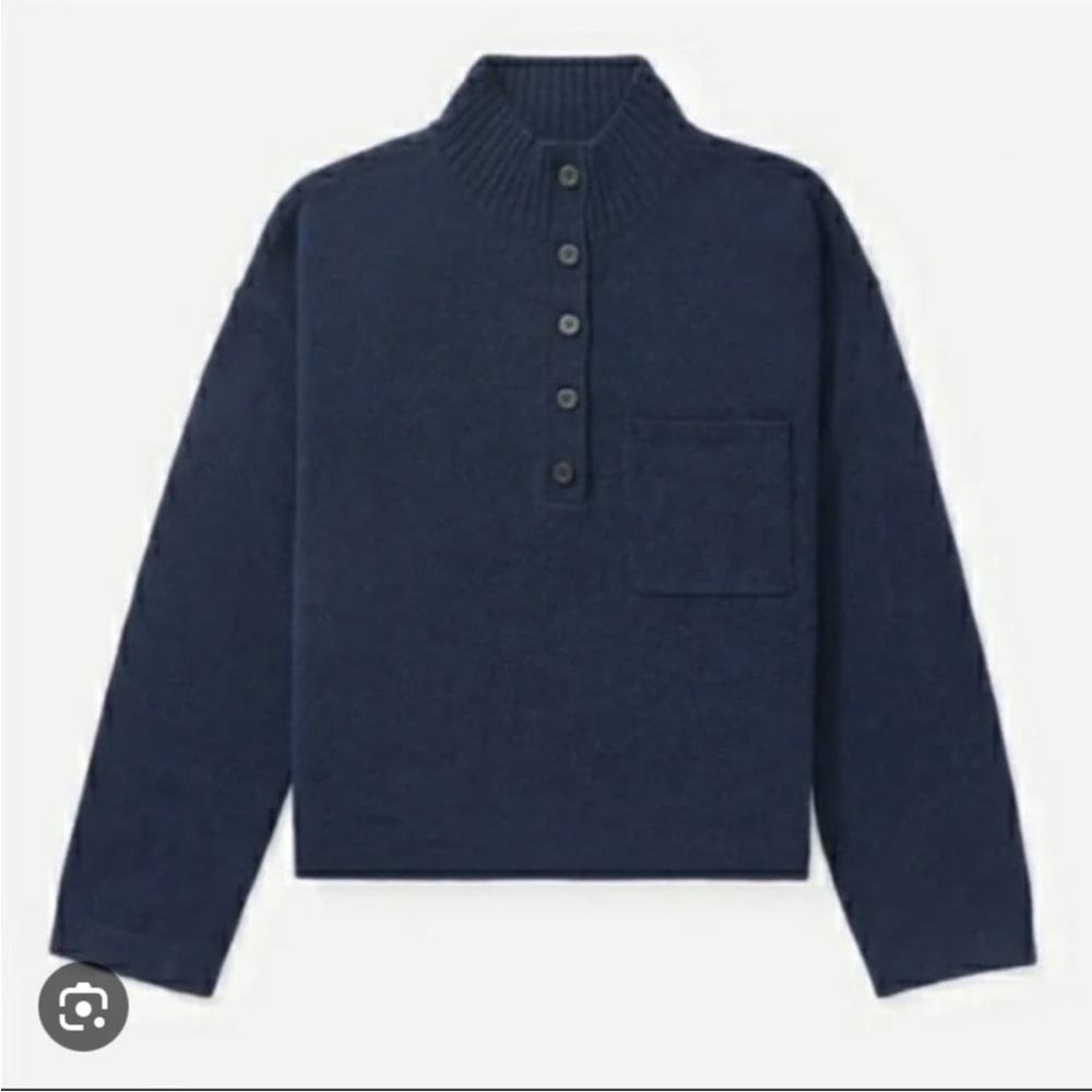 Everlane Cashmere Henley Mockneck Blue Cardigan Sweater Size Small